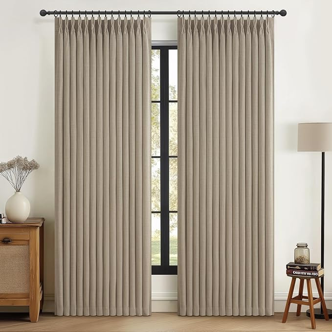 Flax Linen Greyish Beige Light Blocking Curtains 90 Inches Long 2 Panels Set for Dining Room, Neu... | Amazon (US)