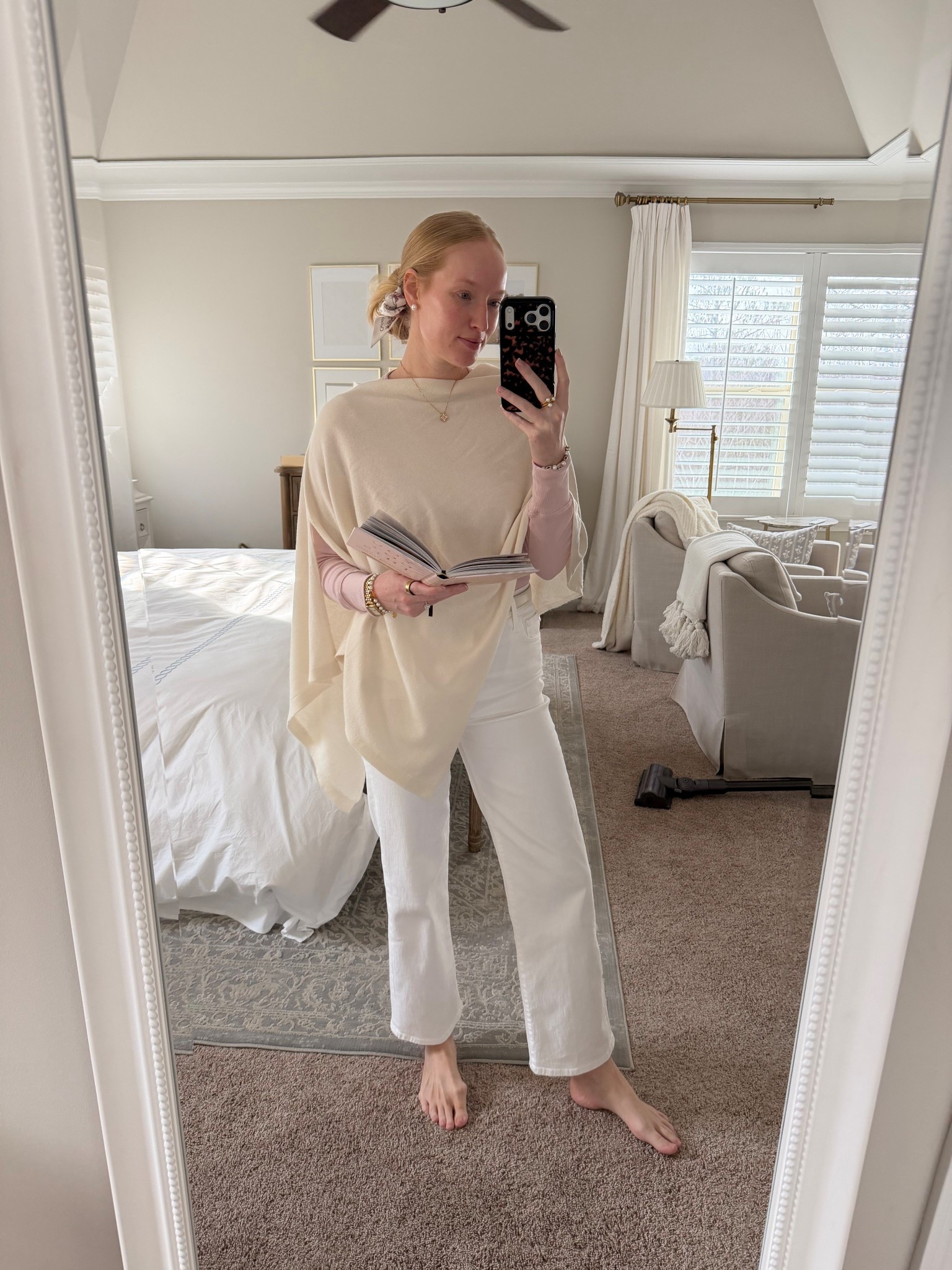 What I’m wearing for a little day out with Lucy! She has a doctor appointment this afternoon so I’m going to stop by the mall to browse before. This outfit is perfect for winter to spring transitional weather. 

Sizing:
White jeans - size 27
Long sleeve basic: small
Cashmere poncho: one size 

Nursing friendly outfit // postpartum outfit // spring outfit // mom outfit 

#LTKootd #LTKmomlife