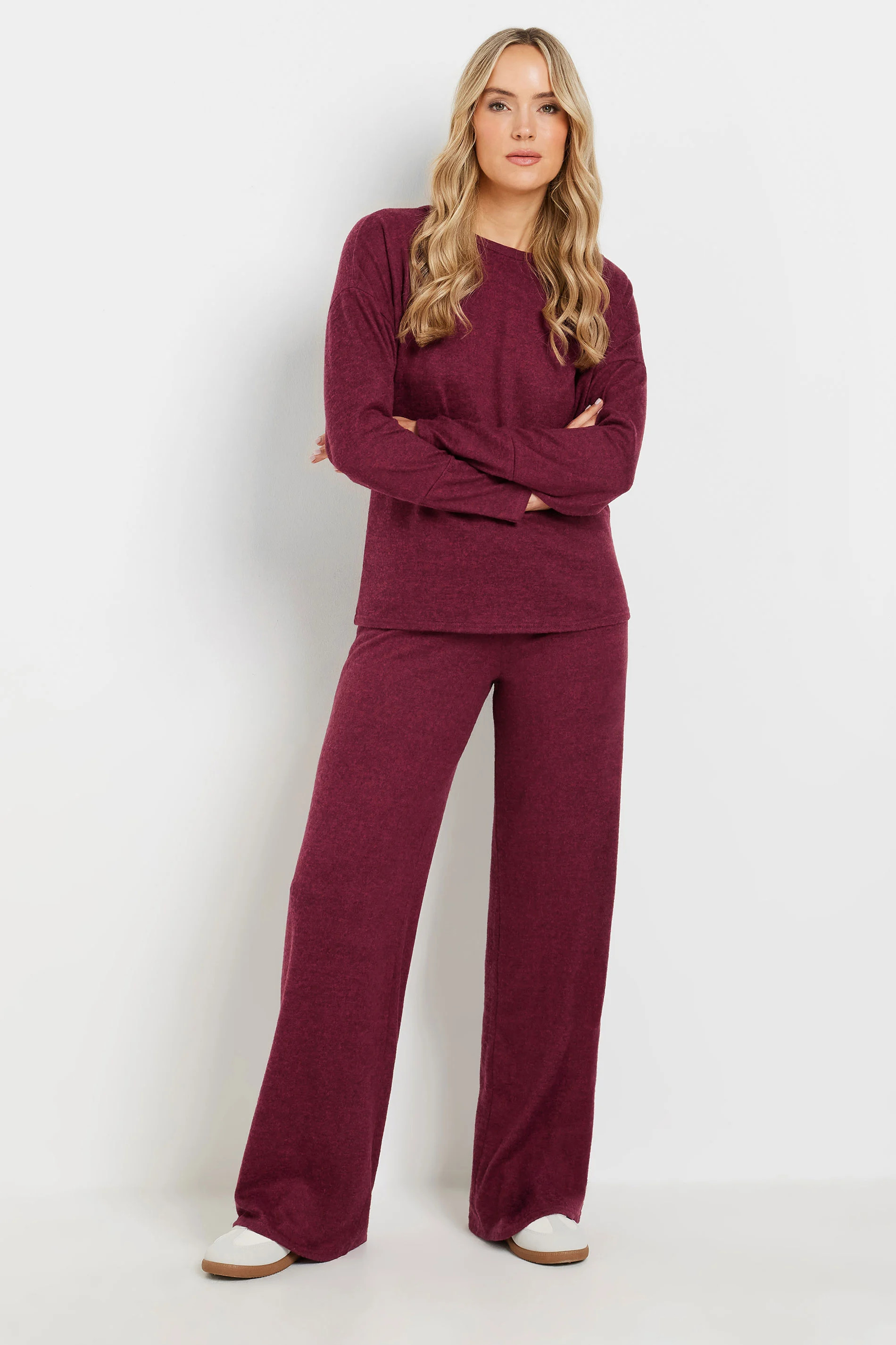LTS Tall Burgundy Red Drawstring Wide Leg Trousers | Long Tall Sally