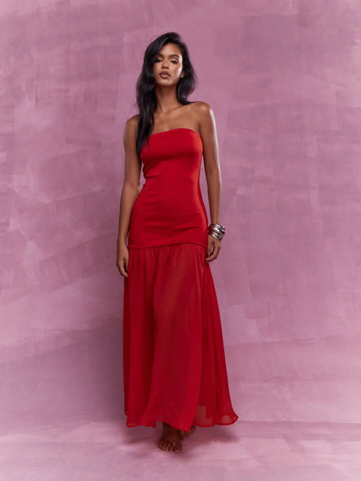 MISSGUIDED Long Ruffle Hem Bandeau Maxi Dress | SHEIN