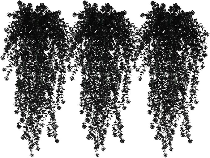 Black Hanging Flowers Faux Hanging Plants Black Artificial Hanging Plant Fake Greenery Faux UV Re... | Amazon (US)