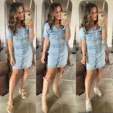 Like and comment “WALMART DRESS” to have all links sent directly to your messages. Couldn’t believe this dress is Walmart - so versatile, dress up or down, work appropriate and a very flattering fit! ✨ 
.
#walmartfashion #walmart #walmartstyle #casualstyle #summeroutfit #countryconcert #dresses #denimdress

#LTKsalealert #LTKstyletip #LTKfindsunder50
