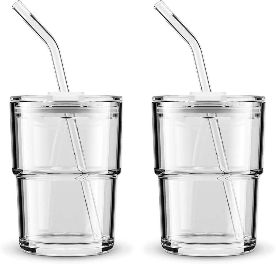 13oz/400ml Tumbler Water Glass, Iced Coffee Cups with Straw and Lid Sealed Carry on, Glass Coffee... | Amazon (US)