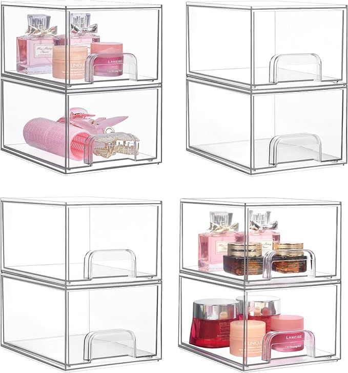 Vtopmart 8 Pack Stackable Storage Drawers,4.4'' Tall Acrylic Bathroom Makeup Organizer,Clear Plas... | Amazon (US)