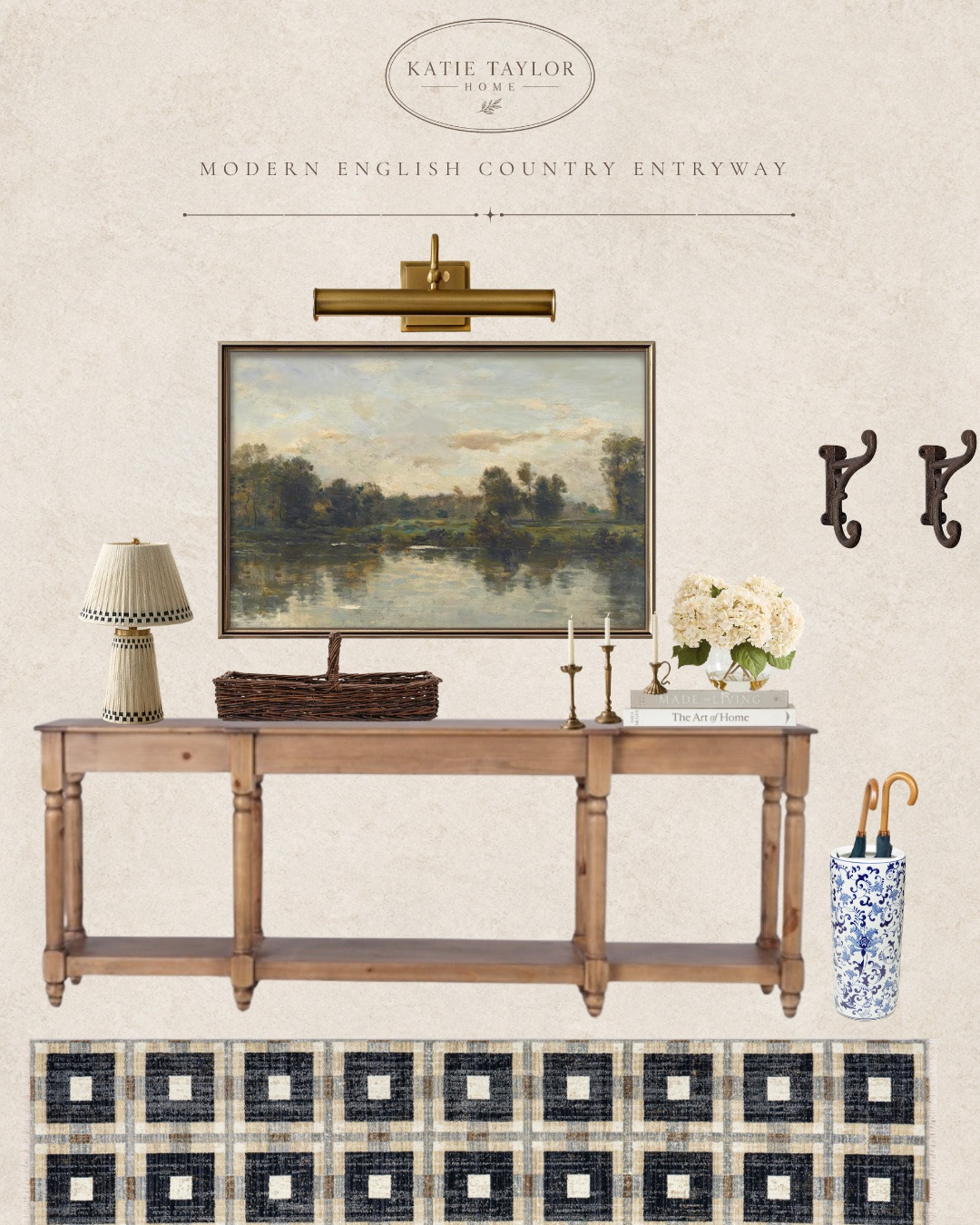 A modern English country entryway with all the warmth and character of a space that feels collected over time. I mixed warm wood, a vintage-inspired landscape, aged brass, woven texture, a graphic rug and a little blue and white for a look that feels traditional without feeling dated.

If you love English country decor, vintage-inspired entryway furniture and collected console table styling, these pieces are such a pretty way to bring the look home. Swipe to see how this could look styled in a real space.

Everything is linked below!

#LTKHome
