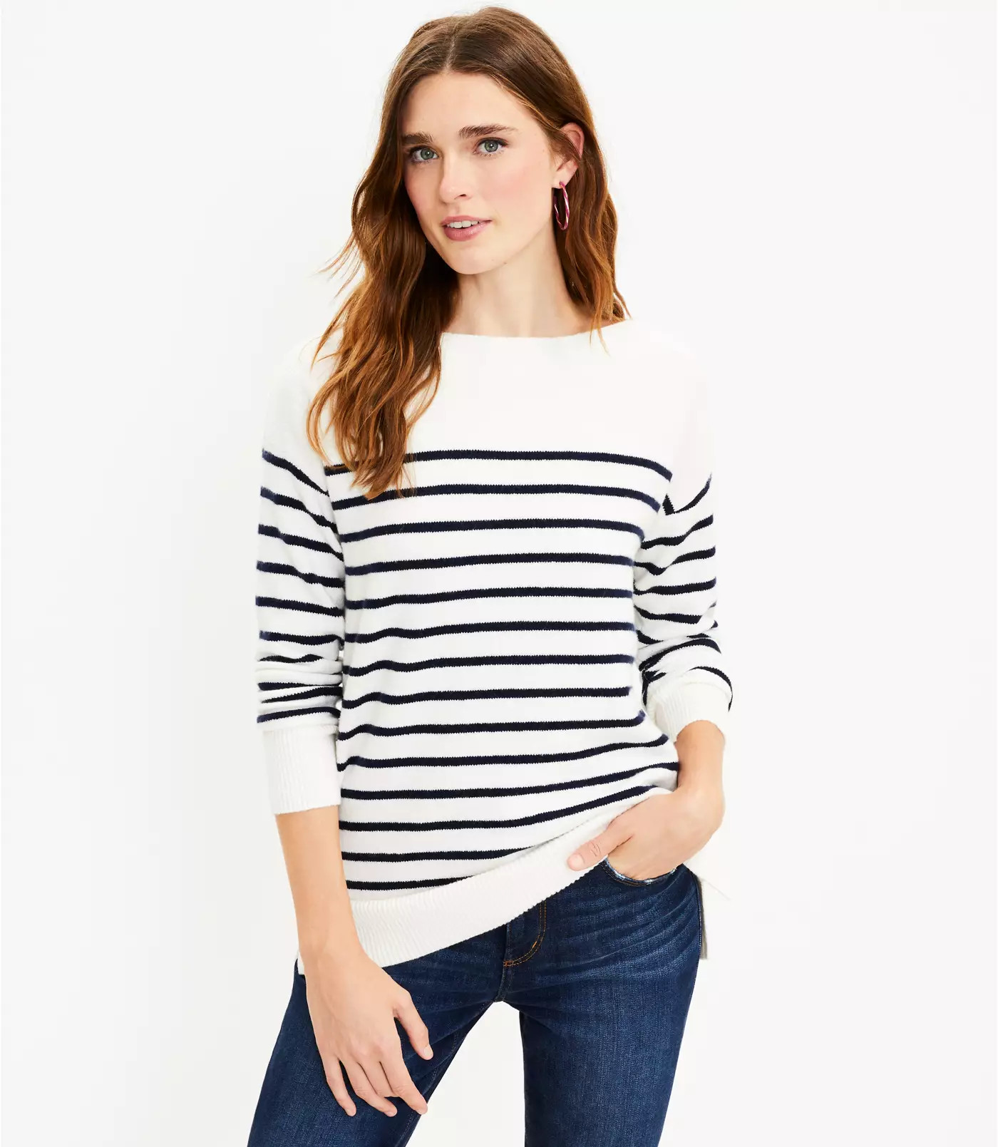 Striped Heart Elbow Tunic Sweater | LOFT