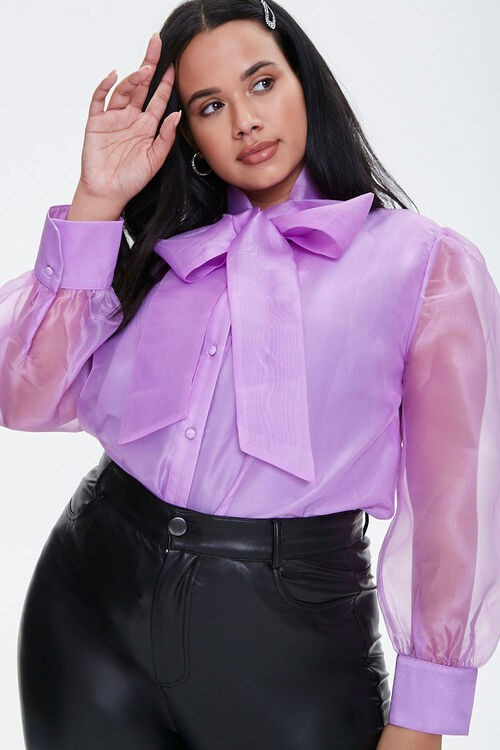 Plus Size Organza Pussycat Bow Top | Forever 21 (US)