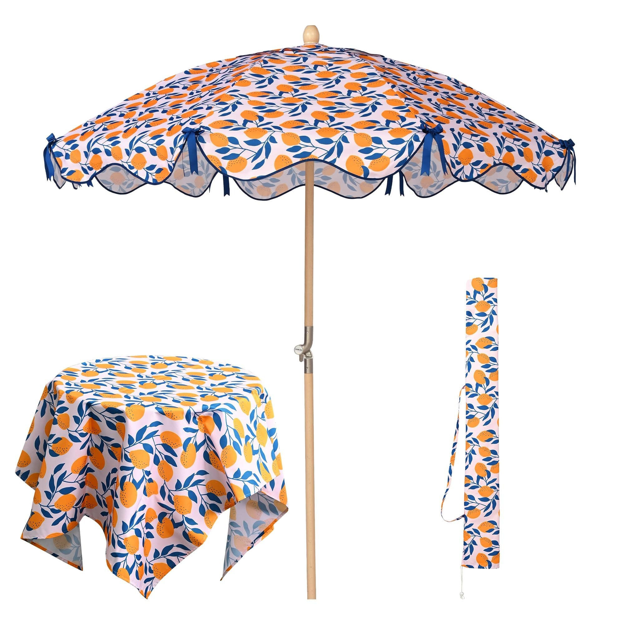 LAGarden Our Beach Umbrella for 6-FT Beech Wood Pole with Tablecloth Printed Lemon Tree for Outdoor Garden Summer Event Planning Small Patio Balcony | Lowe's