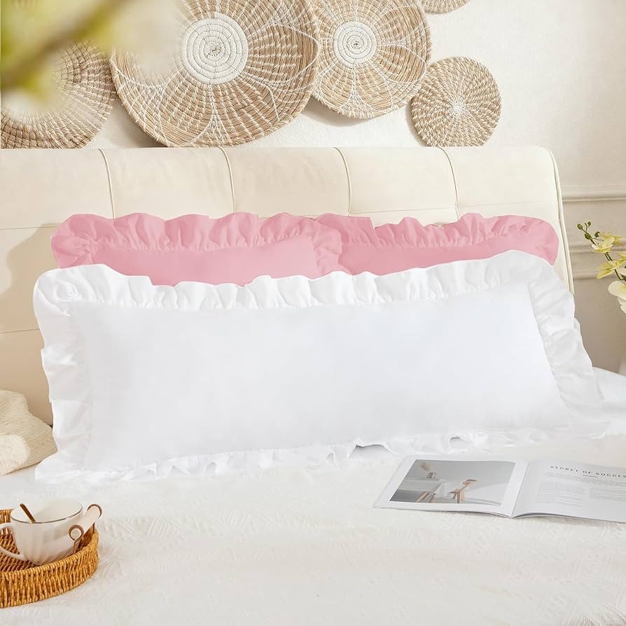 Yvrcen White Ruffle Lumbar Pillow Cover 14x36 Inch, Ruffled Cushion Case Covers for Couch Sofa Be... | Amazon (US)