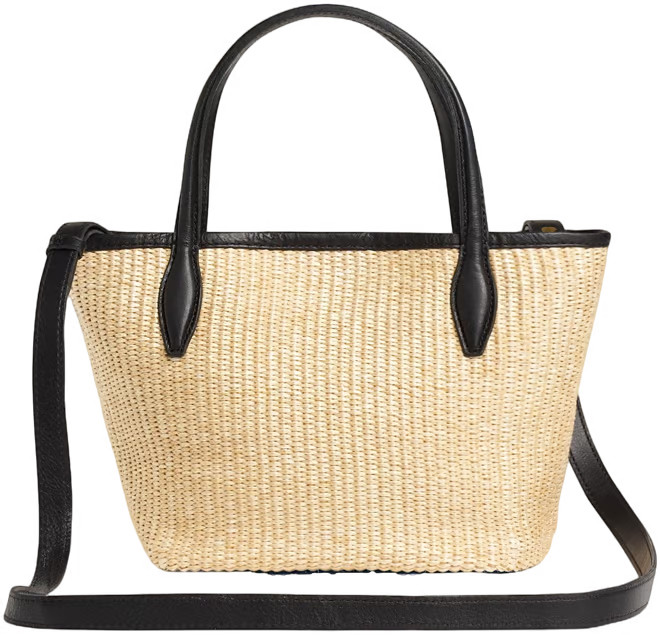 The Mini Shopper Tote in Leather-Trimmed Straw | Madewell