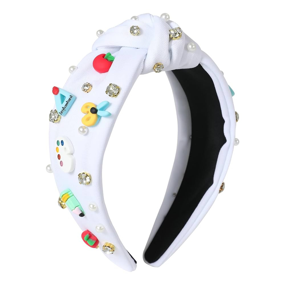 Teacher Jeweled Headband for Women Girls Back to School Knotted Headband Fancy Apple Ruler Pencil... | Amazon (US)