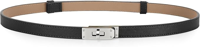 Women Skinny Leather Belt Solid Color Adjustable Thin Belt Alloy Turn Lock Buckle For Jeans Dress... | Amazon (US)