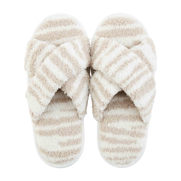 Mud Pie Zebra Chenille Slippers in Cream, Size Small/Medium | 100% Polyester | Mud Pie