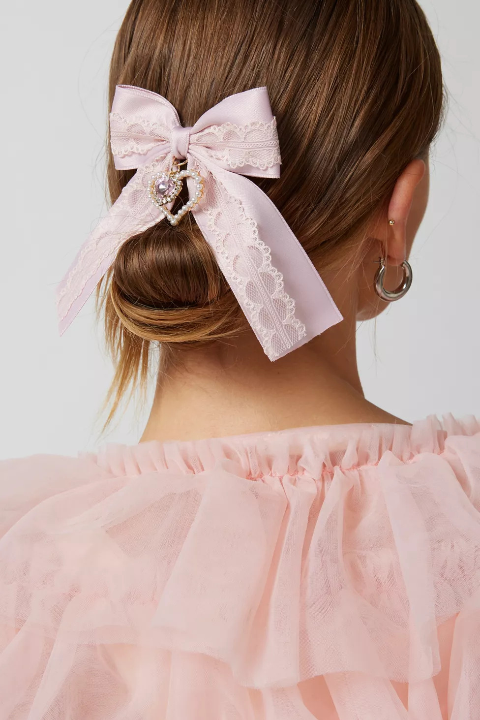 Satin & Lace Heart Hair Bow Barrette | Urban Outfitters (US and RoW)