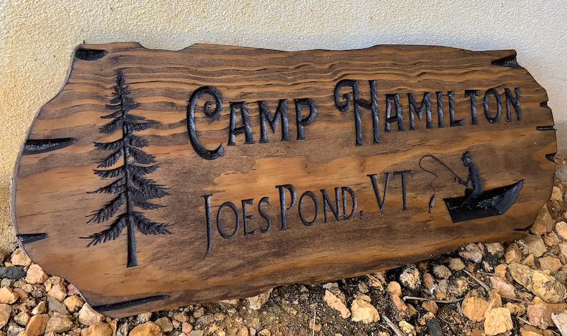 Outdoor Signs, Wooden Carved Cabin Sign, Pine Trees, Custom Wood Sign, Custom Camp Sign, Mountain... | Etsy (US)