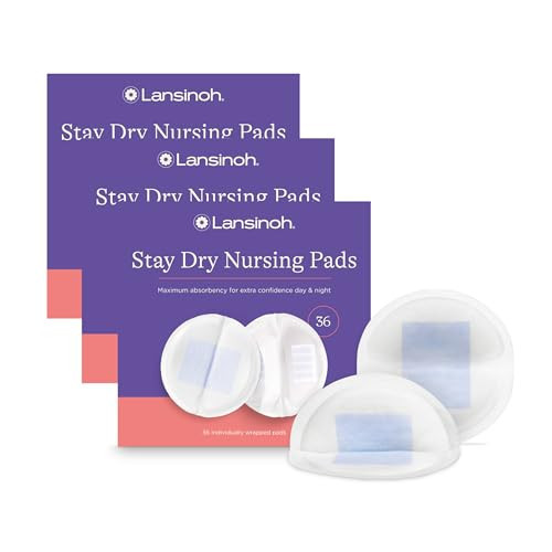 Lansinoh Stay Dry Disposable Nursing Pads, Soft and Super Absorbent Breast Pads, Breastfeeding Essentials for Moms, 36 Count (Pack of 3) | Amazon (US)