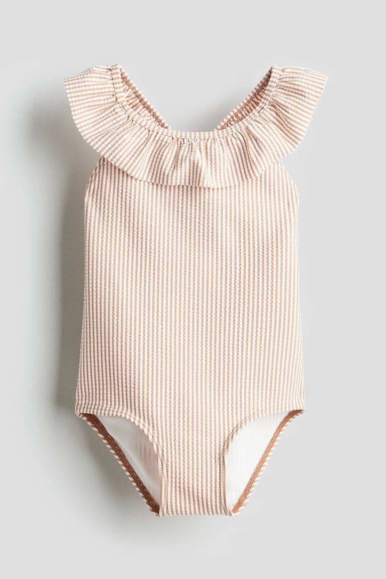 Flounce-trimmed Swimsuit - Brown/striped - Kids | H&M US | H&M (US + CA)