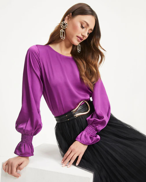 Charley Satin Long Sleeve Blouse - Purple - SALE | VICI