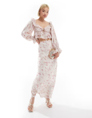 Love Triangle crinkle maxi skirt co-ord in blur print | ASOS (Global)