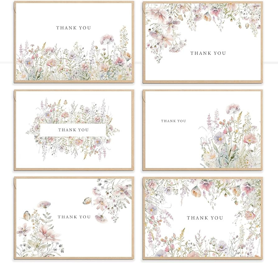 Floral Thank You Cards with Envelopes, 48 Pack - 4x6 Inches, Perfect for Baby Shower, Wedding, Gr... | Amazon (US)