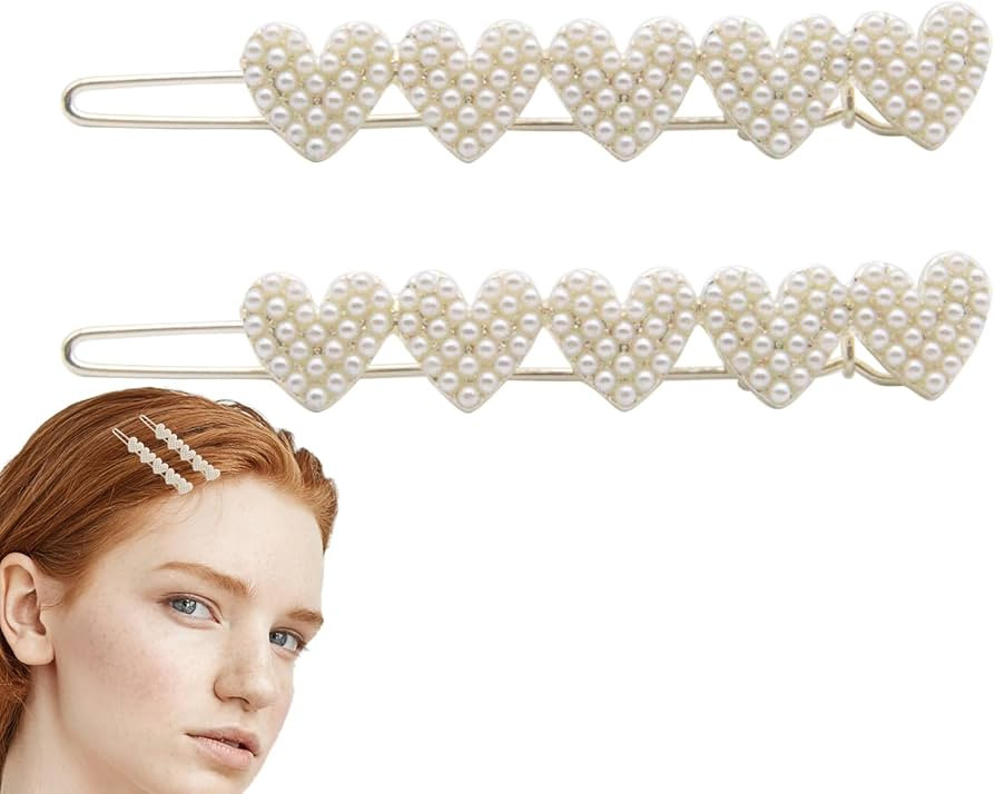 2Pcs Heart Pearl Hair Clips Sparkly Pearl Clips Heart Small Metal Hair Barrettes Decorative Weddi... | Amazon (US)