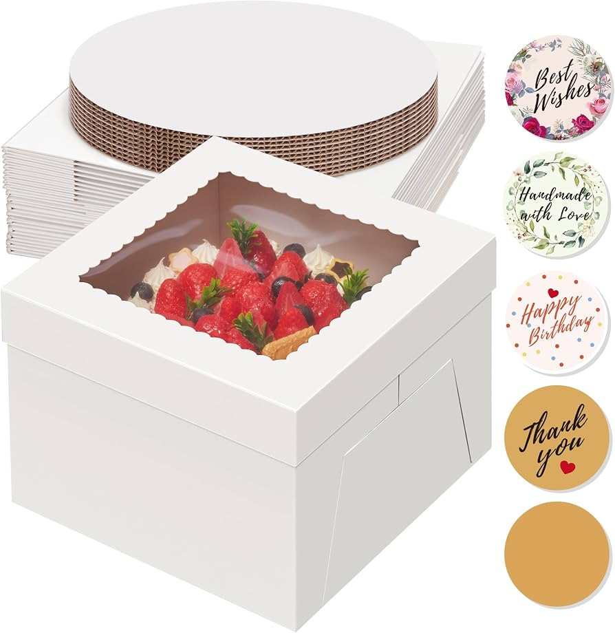 Kootek 10 Sets Cake Boxes with Cake Boards, 10x10x8 Inch White Tall Cardboard Containers for Mult... | Amazon (US)