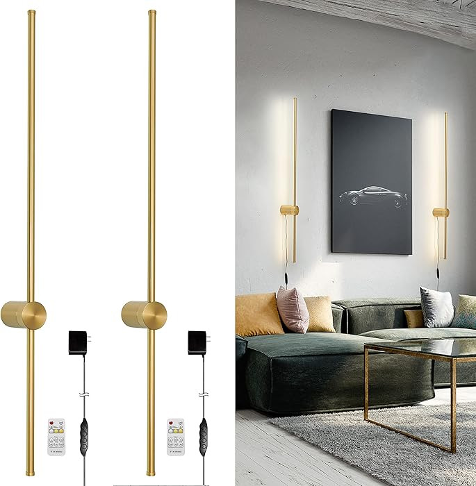 Modern Plug in Wall Sconces Set of Two,Gold Plug in Wall Light with Remote,Wall Lamp with Plug in... | Amazon (US)