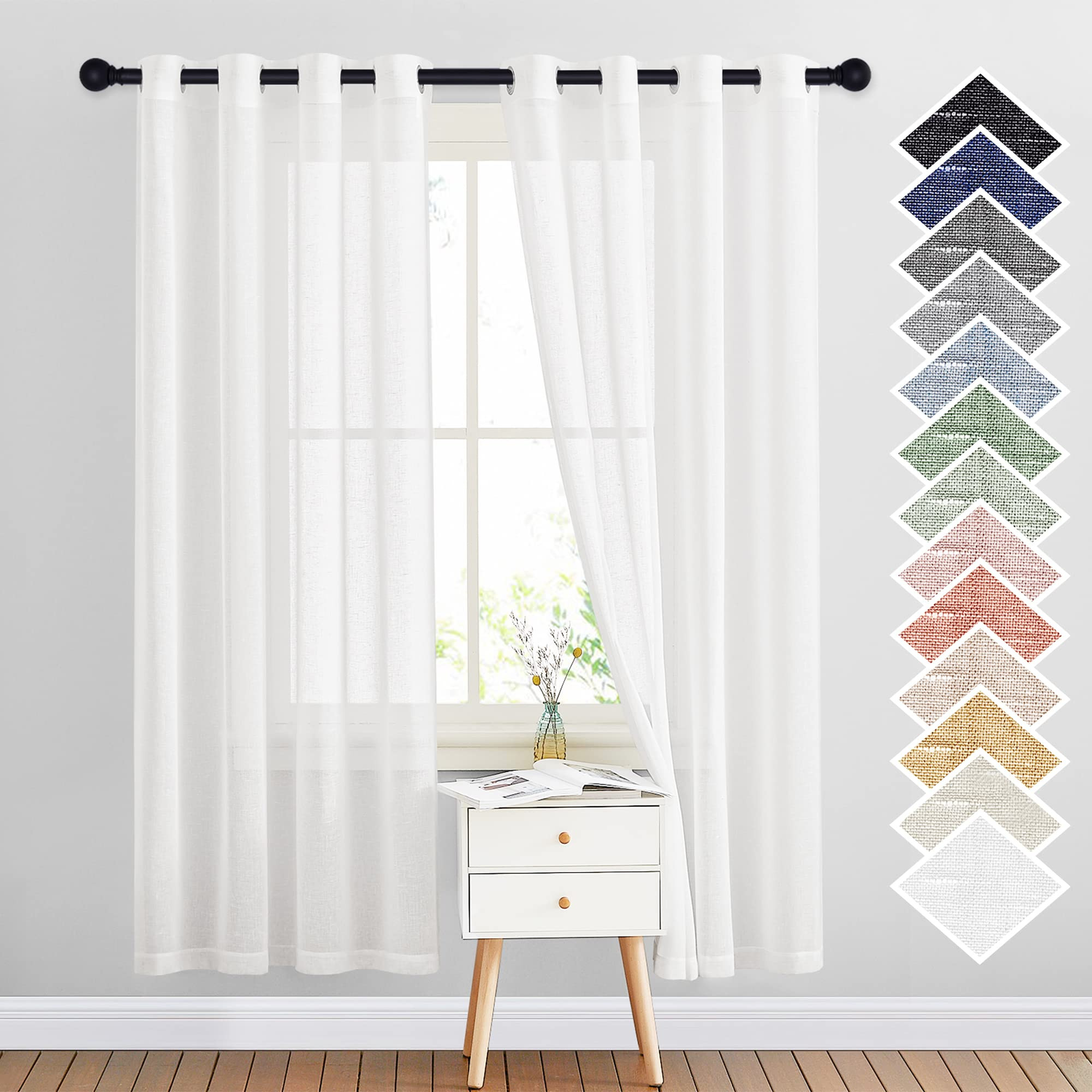 NICETOWN White Sheer Linen Curtains Flax Texture for Bedroom, Vintage Grommet Top Semitransparent... | Amazon (US)