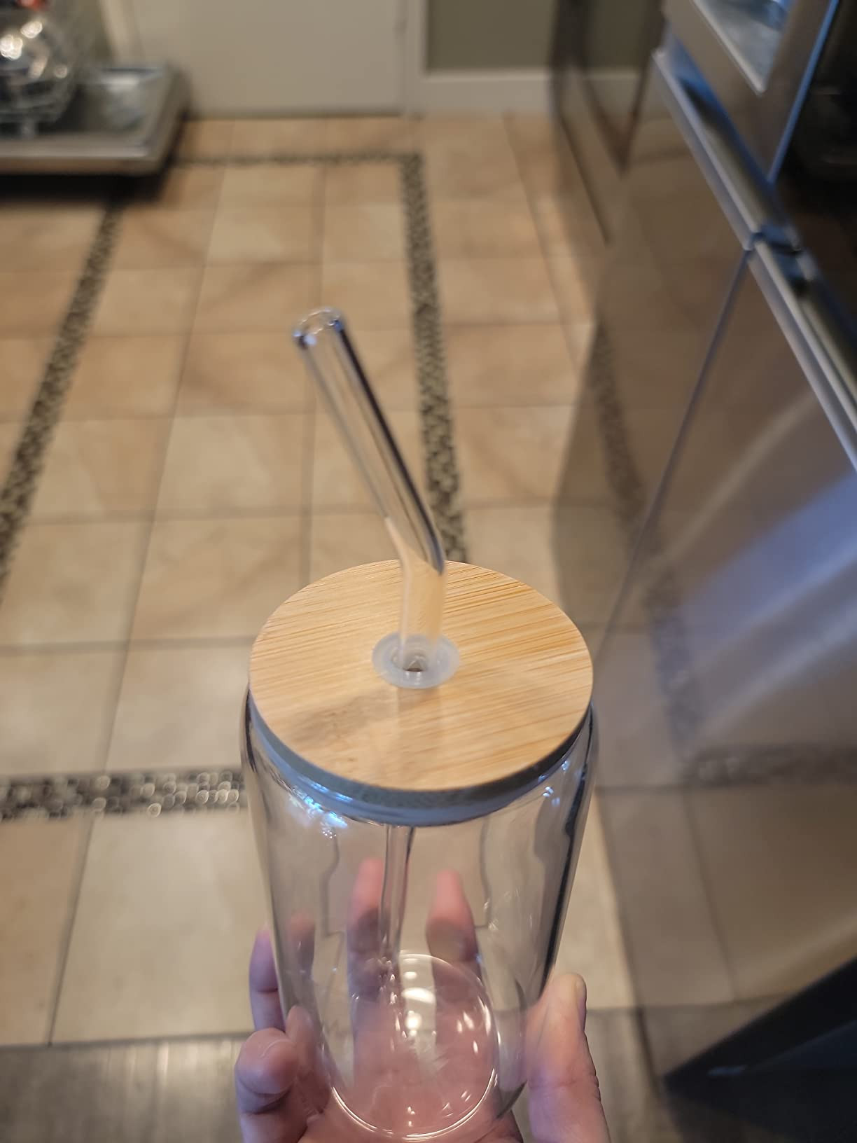 4pcs Set Drinking Glasses With Bamboo Lid And Glass Straw - 16oz Can Shaped Drinking Glass Set, I... | Amazon (US)