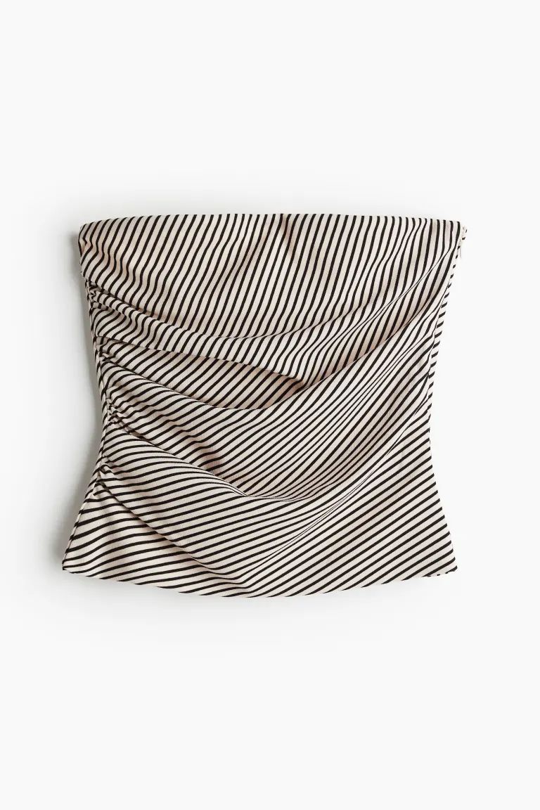 Draped Bandeau Top - Light beige/striped - Ladies | H&M US | H&M (US + CA)