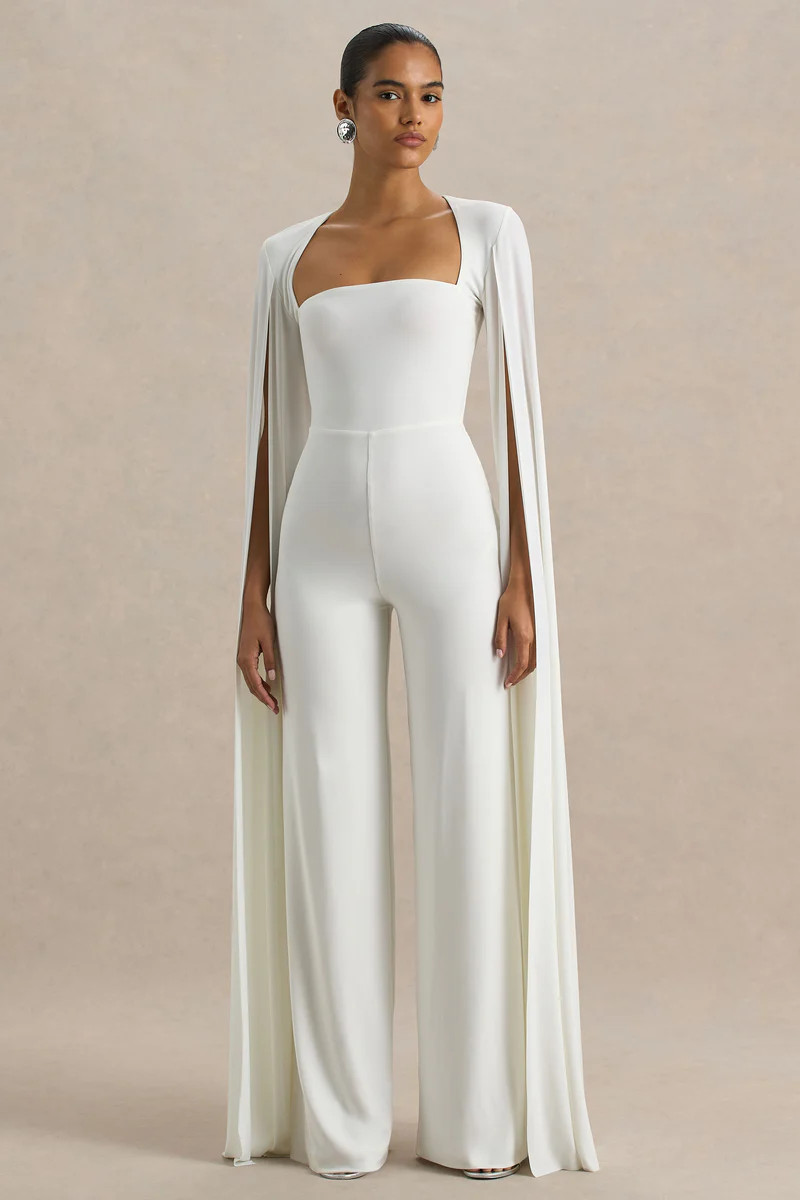 Zara  White Square-Neck Jumpsuit With Cape Sleeves | Club L London