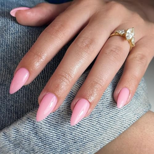 Baby Pink Press on Nails Almond Shaped Nails Press ons, Medium Fake Nails Almond Acrylic Nails Glue on Nail Medium Length False Nail for Women Thick Natural Gel Stiletto 24Pcs | Amazon (US)
