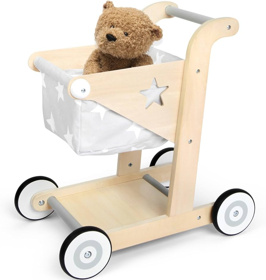 Asweets 2 in 1 Wooden Baby Walker Push and Pull Doll Stroller,Shopping Cart Learning Walker for B... | Amazon (US)