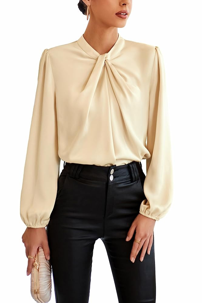 GRACE KARIN Women's Long Sleeve Shirts Mock Neck Casual Satin Blouse Tops for Business Office Wor... | Amazon (US)