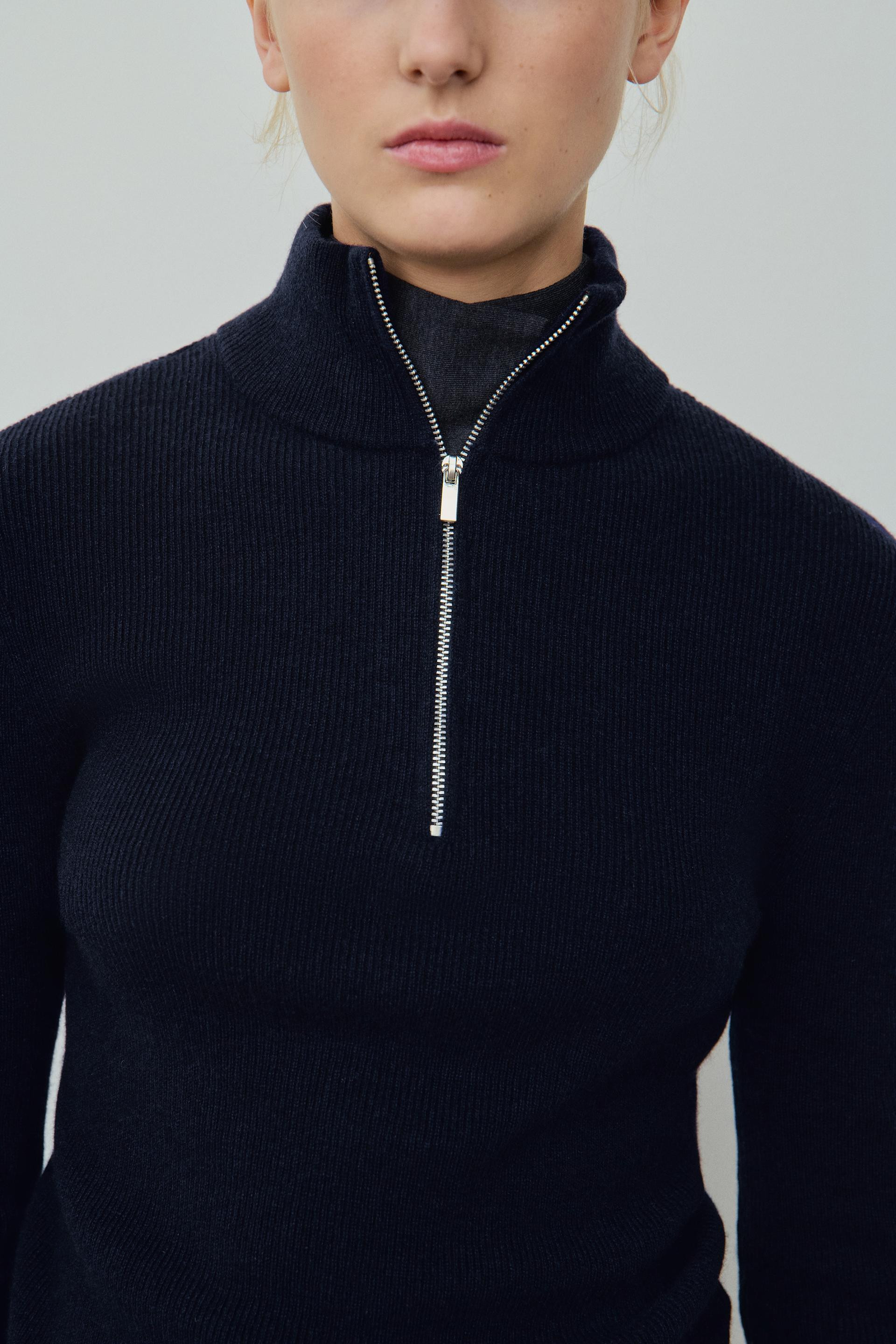 Zara - 100% Wool Zip-Up Jumper - Mid-Gray - L - Woman | Zara US