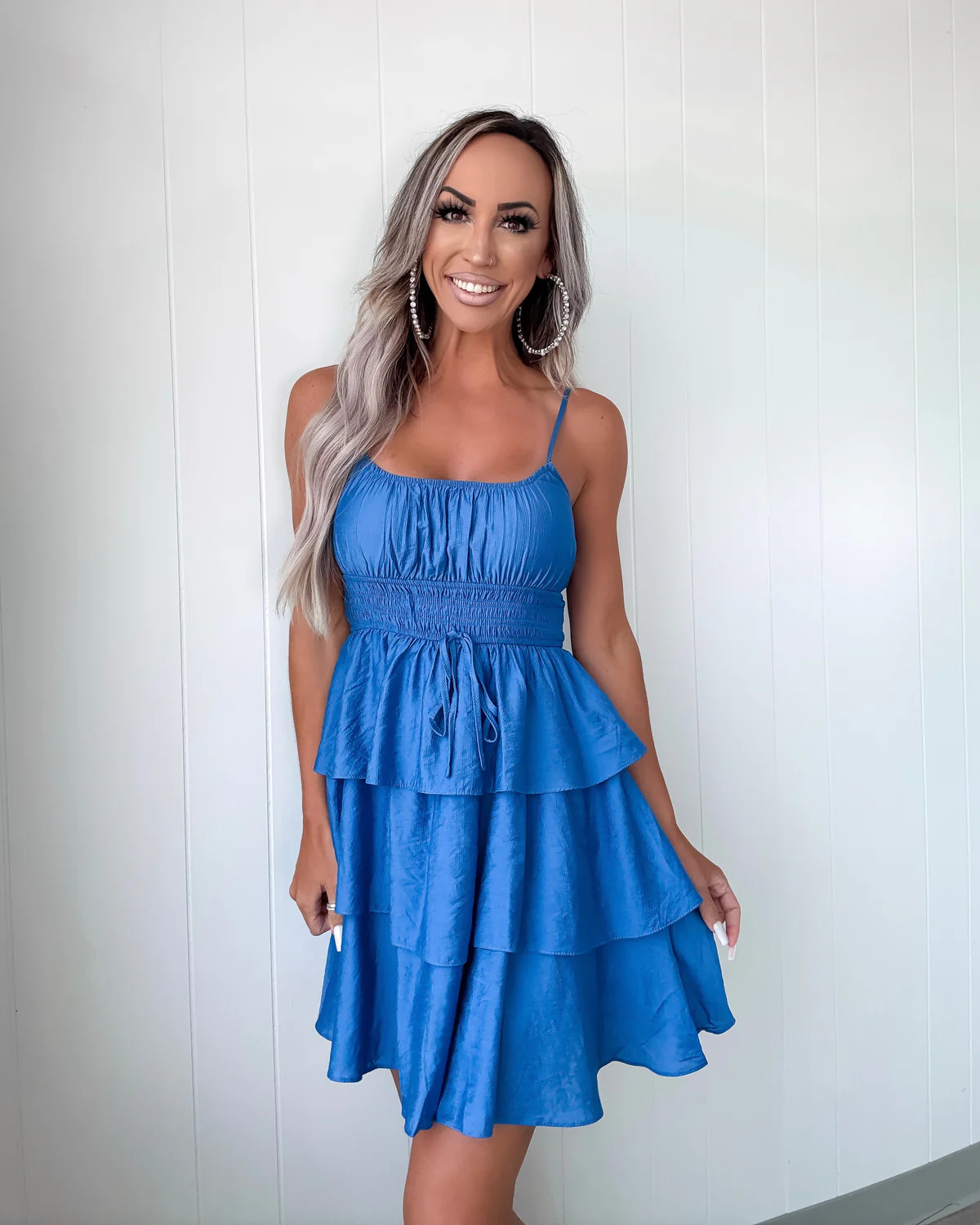 Juliette Tiered Ruffle Mini Dress - Dusty Blue | Bar T Boutique