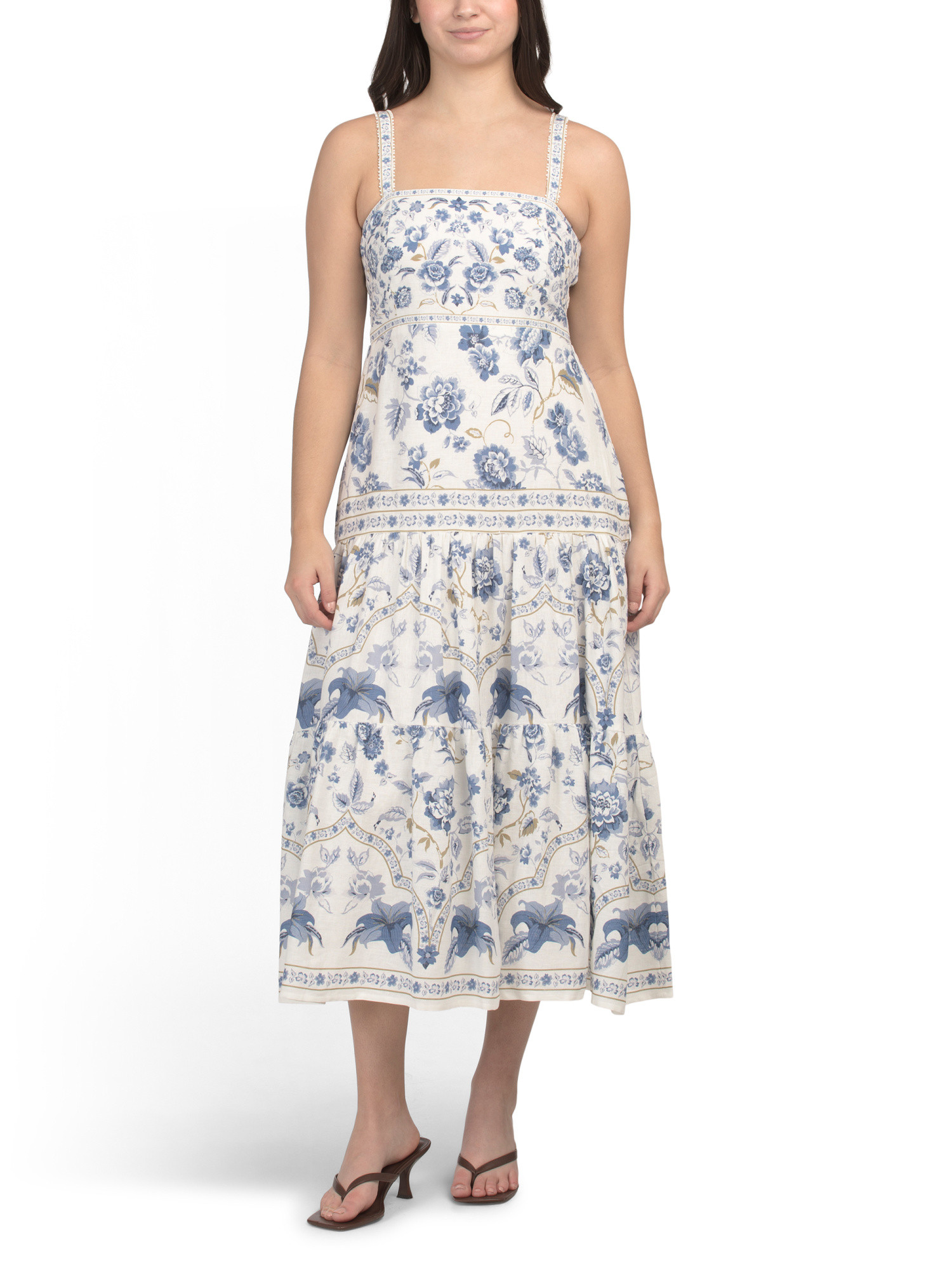 Linen Blend Tiered Maxi Dress With Floral Print | Marshalls