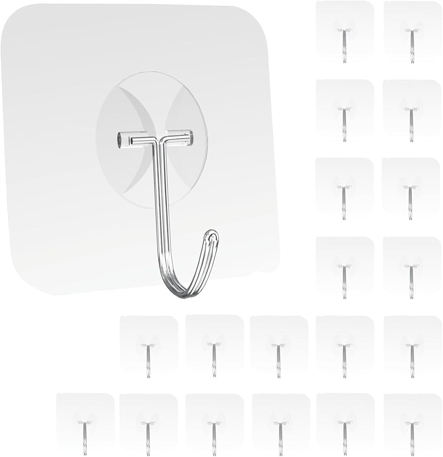 Heavy Duty Adhesive Wall Hooks - Strong & Transparent, Hold up to 22lb, Waterproof & Reusable, Id... | Amazon (US)
