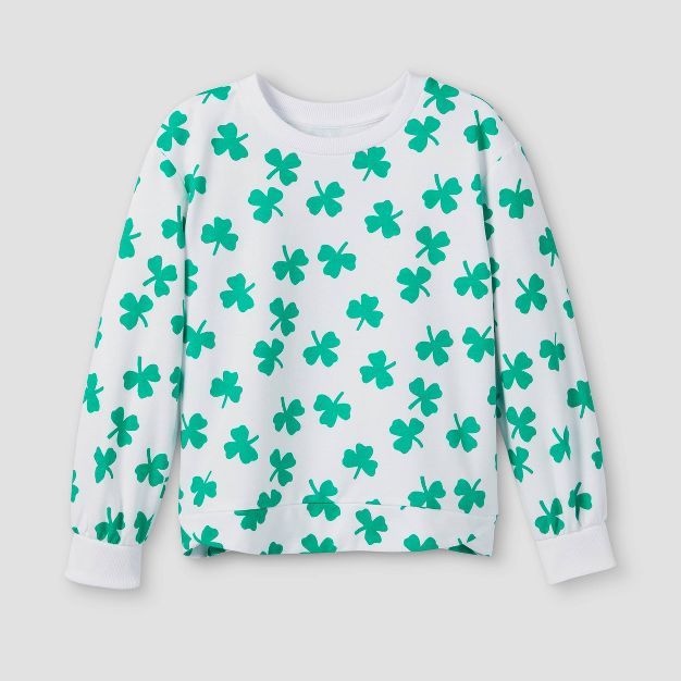 Girls' 'St. Patrick's Day Shamrock' Pullover Sweatshirt - Cat & Jack™ White | Target