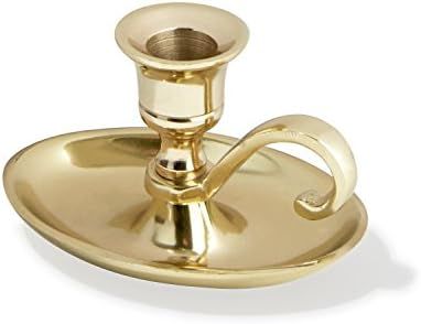 Brass Candlestick Holder for Taper Candles - Traditional Chamberstick Shape with Handle, Metal, F... | Amazon (US)