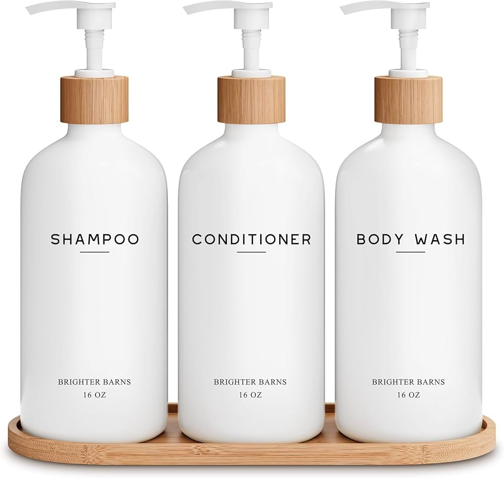 White Shampoo and Conditioner Dispenser Set by Brighter Barns - Shower Dispenser - Shampoo Condit... | Amazon (US)