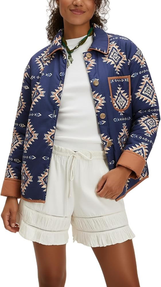 Lightweight Jacket Women Fall Jacket Vintage Button Down Split Side Boho Tops Winter Coats with Pockets | Amazon (US)