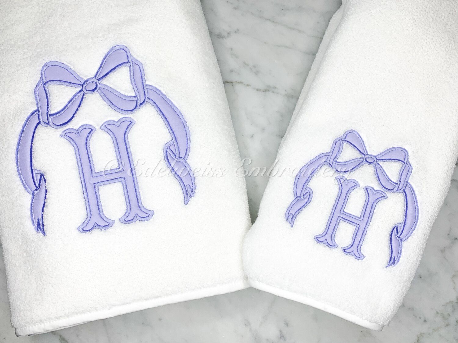Bow Appliqué With A  Fishtail Letter Towel | Edelweiss Embroidery