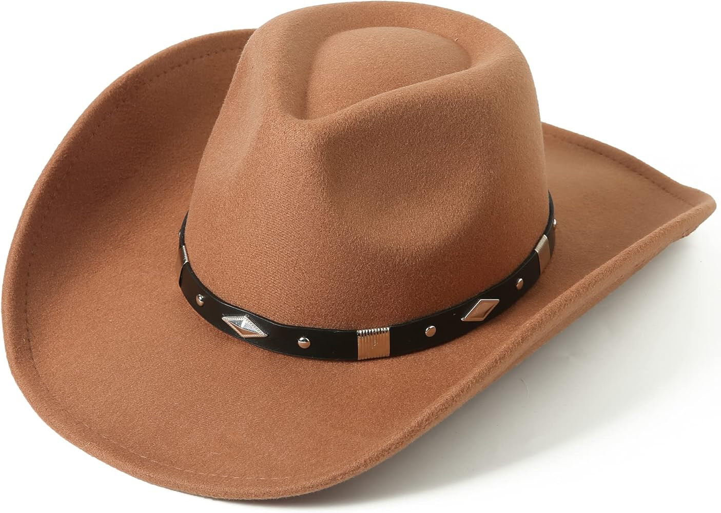Lanzom Women Men Classic Felt Wide Brim Western Cowboy Cowgirl Hat with Belt Buckle | Amazon (US)