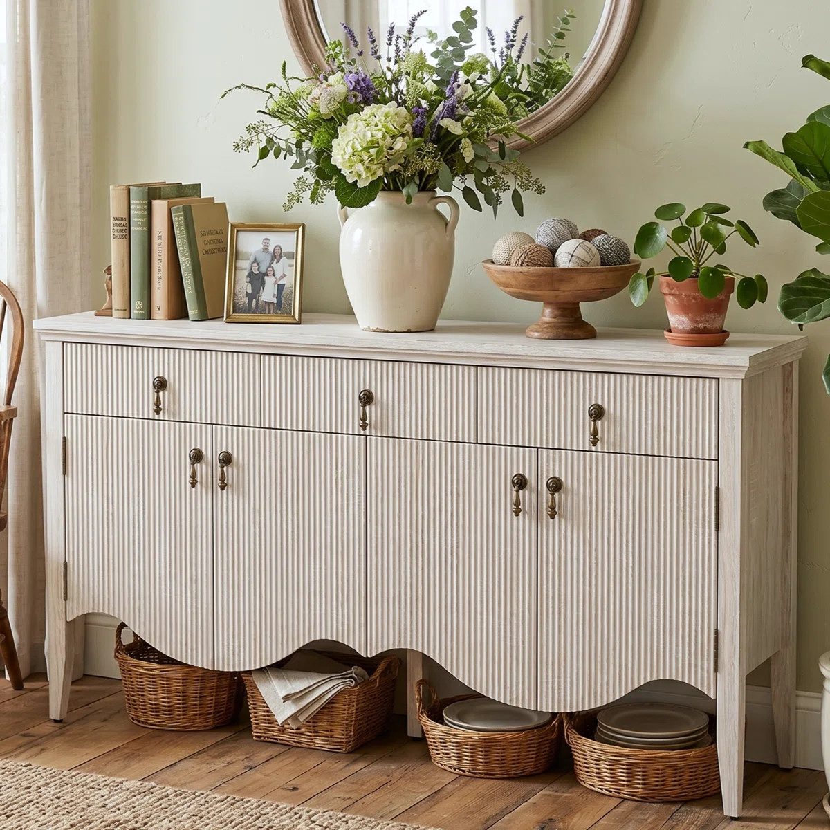 Avenall 57-inch Sideboard Buffet Cabinet With 3 Drawers And 4 Doors, Vintage Fluted Sideboard Wit... | Wayfair North America