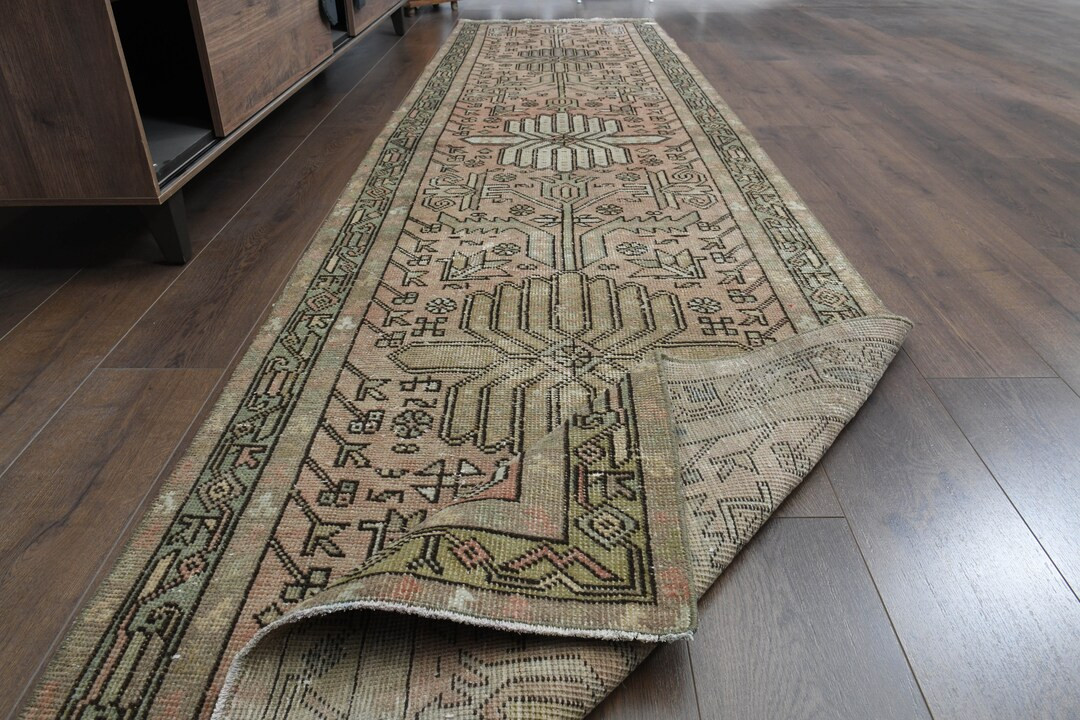 3'1x13 Ft, EXCLUSIVE ,pink Green Runner, Turkish Runner Rug, Vintage Rug, Runner 3x13, Handmade R... | Etsy (US)