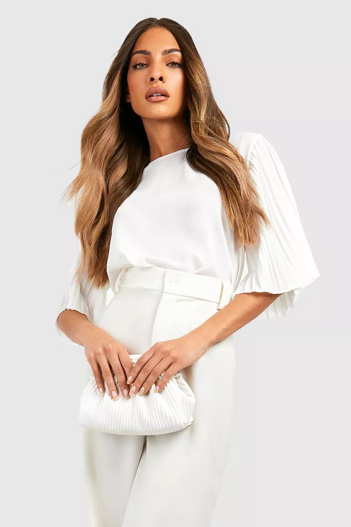 White Pleat Sleeve Woven Blouse | Boohoo.com (UK & IE)