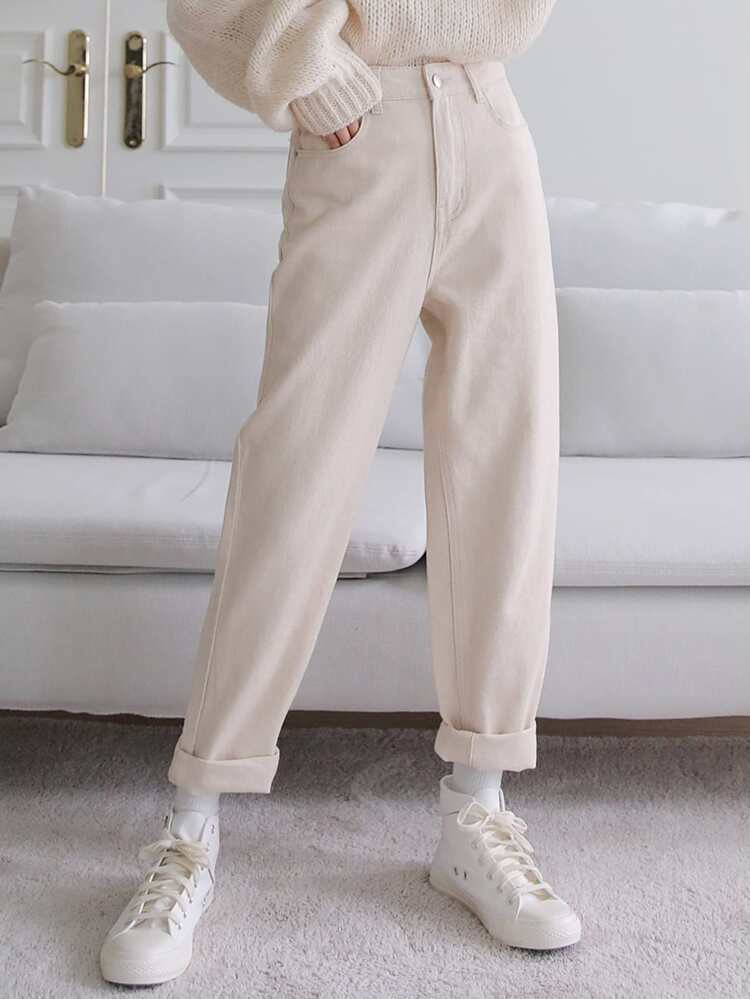 DAZY High Waist Slant Pockets Straight Leg Jeans | SHEIN