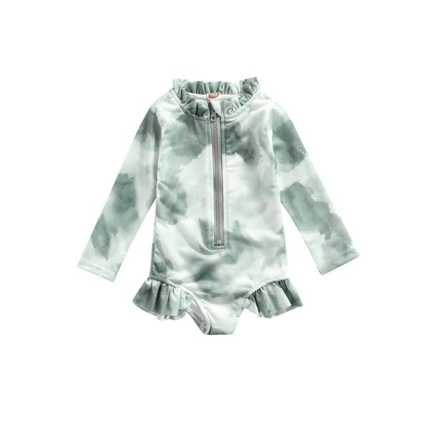 Bmnmsl Girl One-piece Tie-dye Swimsuit Long Sleeve O-neck Zip-up Swimwear with Ruffles | Walmart (US)