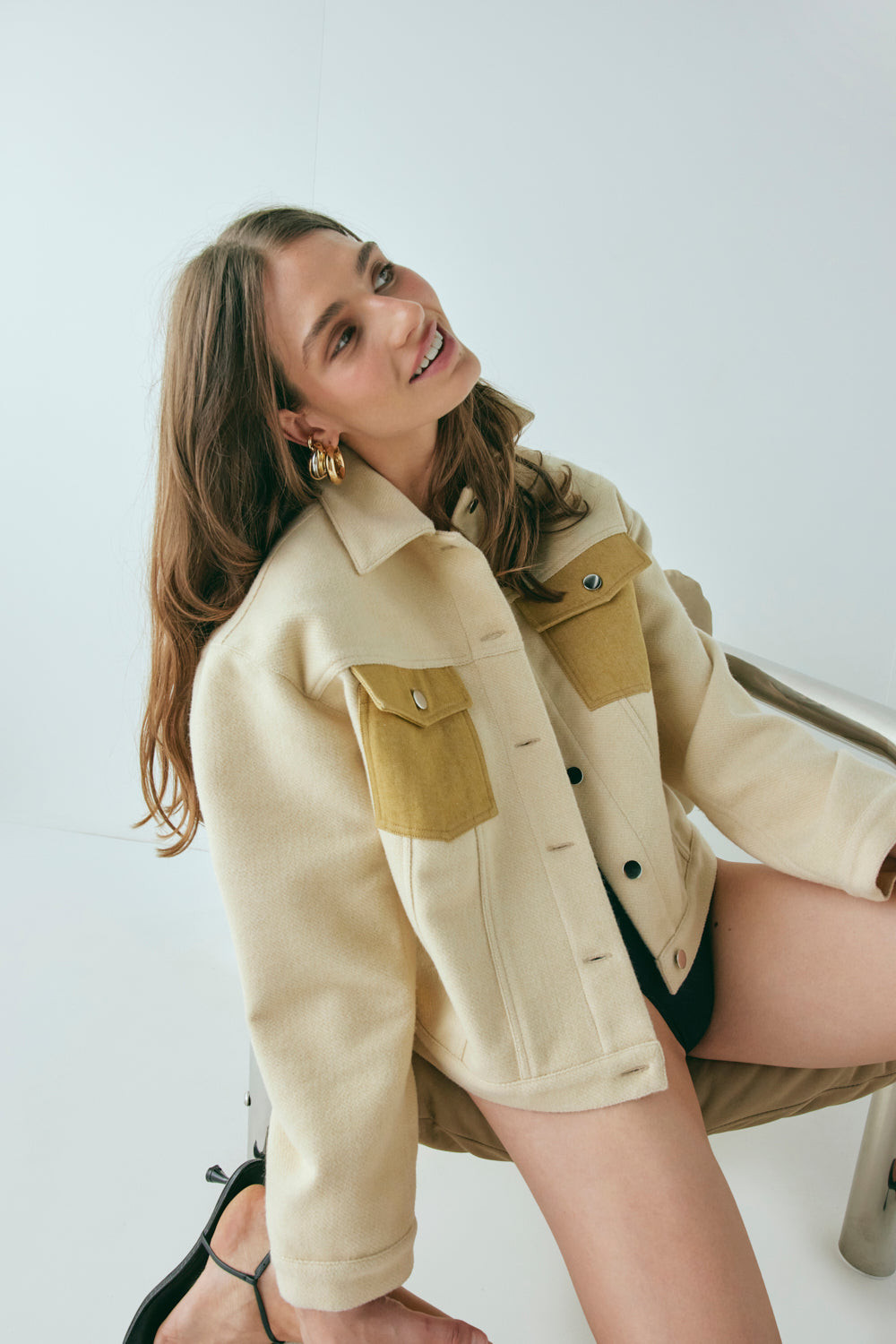 Elani Trucker Jacket Oat | VRG Grl